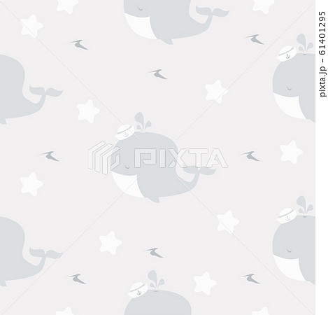 Cute little whale with hat vector pattern 61401295