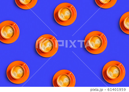 Cups of coffee on blue background. 61401959