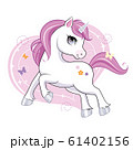 Cute little unicorn character over pink background. Vector. 61402156