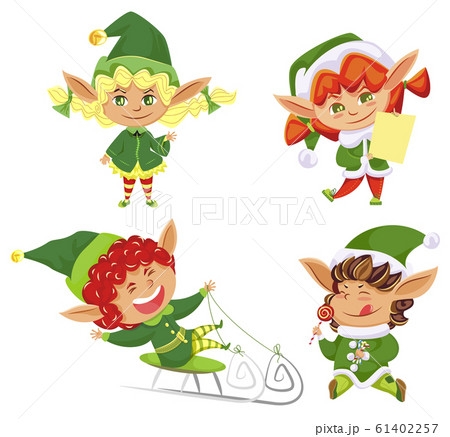 Elves or Santa Helpers Isolated Cartoon Characters 61402257