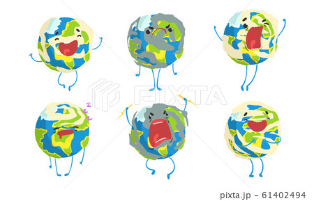 Funny Earth Globe in Different Situations Collection, Comic Planet Cartoon Character Vector Illustration Funny Earth Globe in Different Situations Collection, Comic Planet Cartoon Character Vector Illustration 61402494