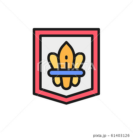 Fleur de lis, heraldic coat of arms, lily flowers flat color line icon. 61403126