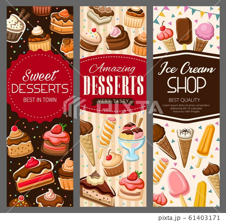Sweet desserts, pastry cakes and bakery biscuits 61403171