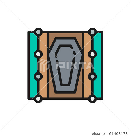 Vector coffin in the grave flat color line icon. 61403173
