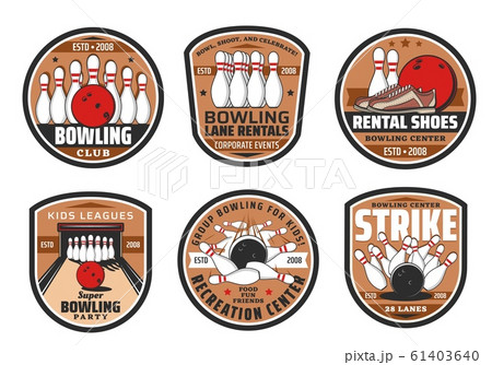 Bowling club, sport game icons 61403640