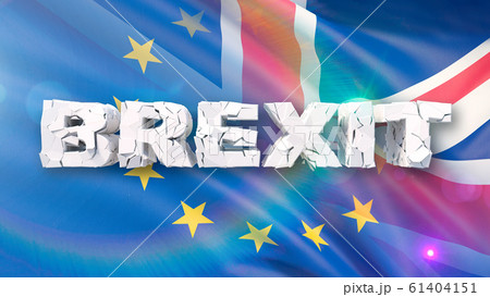 3D illustration of cracked Brexit image concept with flag and 3d text 61404151