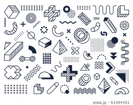 Graphical memphis element. Retro geometric design elements, 80s memphis style funky modern print vector isolated symbols collection. Vintage monochrome geometrical shapes. Contemporary bauhaus objects 61404501
