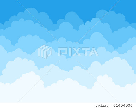 Cartoon sky clouds background. Fluffy clouds in blue sky, cloudscape scene, cloudy weather panorama vector background illustration. Layered cloudcsape backdrop. Pattern design. Heavens 61404900
