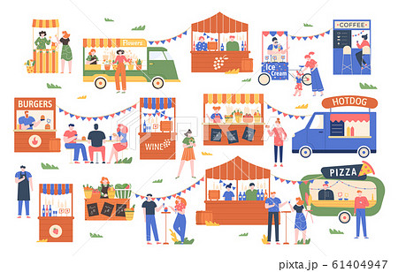 Street Food Marketplace Outdoor Farmers Stock Illustration