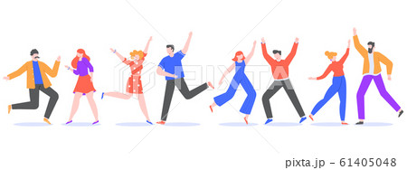 Happy dancing people. Exciting modern characters dancing together, cheerful female and male dancers. Joyful friends at music party isolated vector illustration. Celebration. Faceless couples set Happy dancing people. Exciting modern characters dancing together, cheerful female and male dancers. Joyful friends at music party isolated vector illustration. Celebration. Faceless couples set 61405048