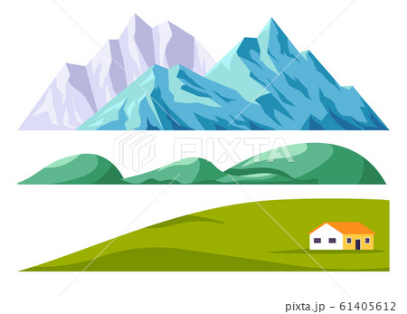 Landscape constructor set with mountains and green field 61405612