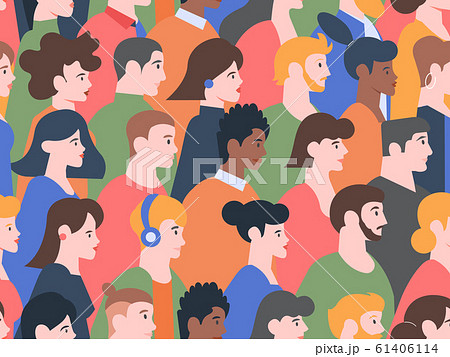 Seamless profile people pattern. Stylish men and women various hairstyles, young and elderly characters heads, modern people portraits vector background 61406114