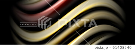 Silk and smooth flow wave poster design. Color waves, liquid style lines and shapes in black color background 61408540