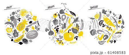 Set of food frames: seafood, vegetables and fruits 61408583