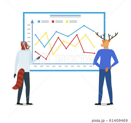 Hipster Animals Discussing Board with Chart Vector Hipster Animals Discussing Board with Chart Vector 61409469