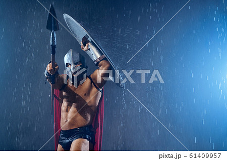 Spartan holding spear and shield. Spartan holding spear and shield. 61409957
