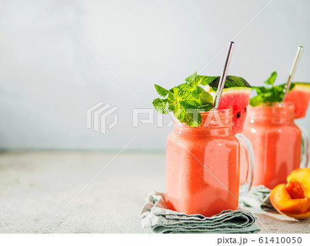 Watermelon and Peach Smoothies, copy space Watermelon and Peach Smoothies, copy space 61410050