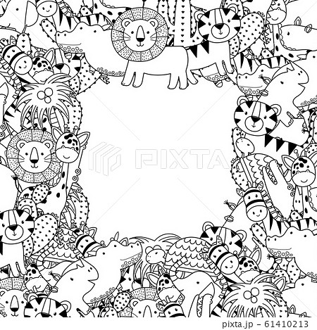 Black and white frame template with safari animals Black and white frame template with safari animals 61410213