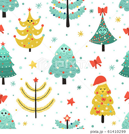 Happy Christmas trees seamless pattern. Funny background 61410299