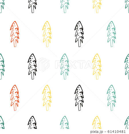 Seamless pattern with doodle Christmas trees. Winter background 61410481