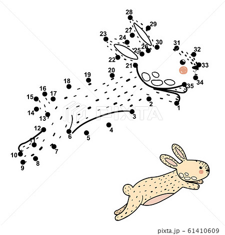 Dot to dot game with cute jumping rabbit 61410609