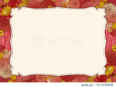 和柄の背景素材 レトロ アンティーク 和風 着物風 手書きの花柄 結婚式のフレーム素材 のイラスト素材