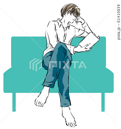 片肘をついて読む男性のイラスト素材