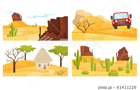 Colorful Desert Landscapes with Rocky Mountains Vector Scenes Set Colorful Desert Landscapes with Rocky Mountains Vector Scenes Set 61411226