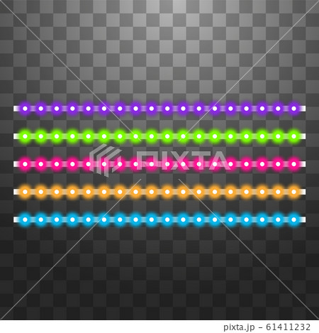 Various LED stripes on a black and transparent background, glowing LED garlands 61411232