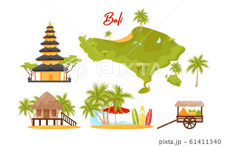 Bali Symbols Vector Set. Famous and Favorite Tourist Destination 61411340