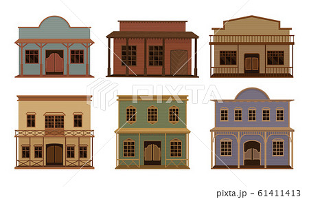 Western Wooden Saloon Bars and Buildings Vector Set Western Wooden Saloon Bars and Buildings Vector Set 61411413