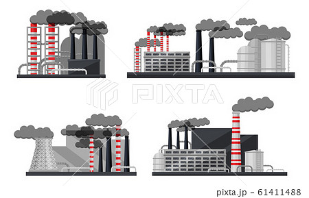 Industrial Buildings and Factories Vector Set. Plants with Chimneys Discharging Manufacturing Smoke Industrial Buildings and Factories Vector Set. Plants with Chimneys Discharging Manufacturing Smoke 61411488
