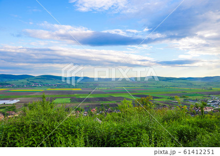 Green hills in mountain valley. Summer landscape. 61412251