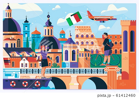 Rome Europe travel summer tourism holiday vacation background.View above downtown of Rome, Italy.Flat vector illustration Rome Europe travel summer tourism holiday vacation background.View above downtown of Rome, Italy.Flat vector illustration 61412460
