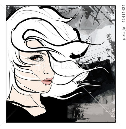 young woman with hair in the wind over grunge young woman with hair in the wind over grunge 61415422