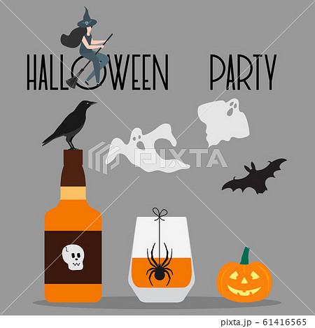 Vector Halloween 2020 Party bottle, crow, ghosts Vector Halloween 2020 Party bottle, crow, ghosts 61416565