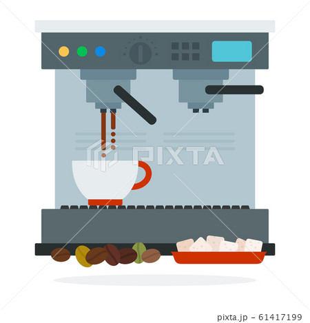Coffee machine makes coffee coffee beans and sugar cubes vector flat isolated Coffee machine makes coffee coffee beans and sugar cubes vector flat isolated 61417199