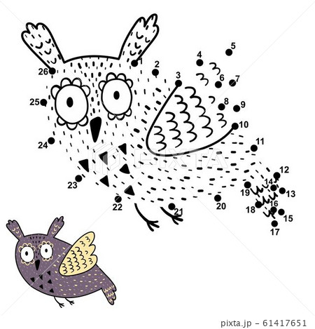 Dot to dot game for kids with cute flying owl. 61417651