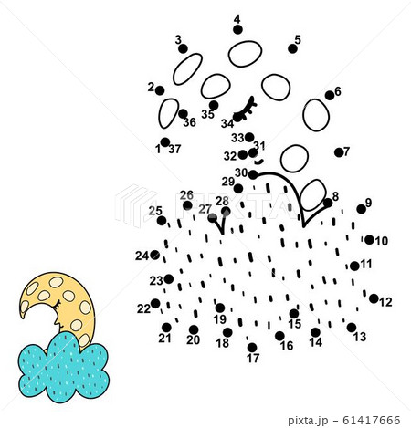 Connect the dots and draw a cute sleeping moon behind the cloud 61417666