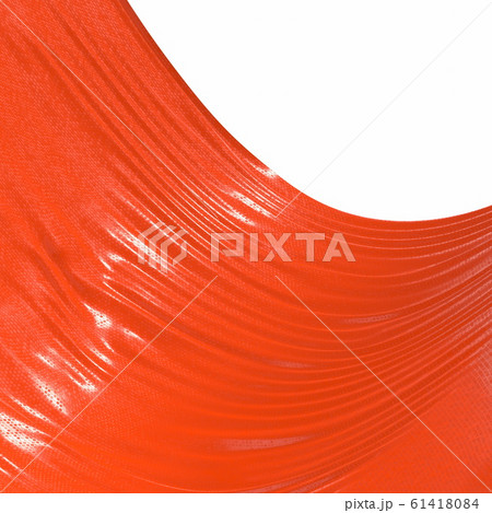 Abstract and shiny red luxury silk cloth in shape of liquid wave with folds. Satin or velvet material background in popular Lush Lava color. 3d illustration 61418084