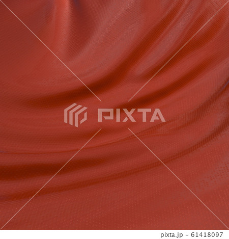 Abstract and shiny red luxury silk cloth in shape of liquid wave with folds. Satin or velvet material background in popular Lush Lava color. 3d illustration 61418097