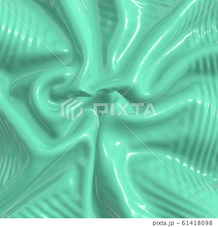 Abstract and shiny luxury silk cloth in shape of liquid wave with folds. Satin or velvet material background in popular Aqua Menthe color. 3d illustration 61418098