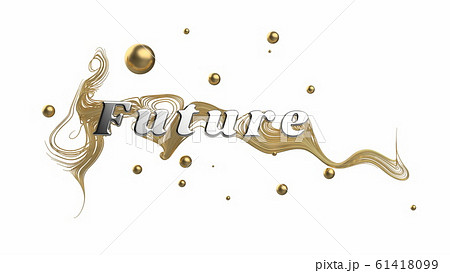 Abstract graphic composition with the word Future. behind the word are beautiful strings branching in different directions and balls. 3d illustration isilated on white 61418099