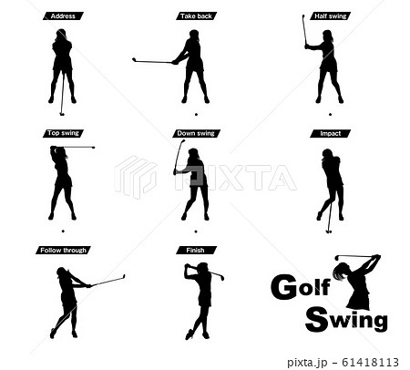 ゴルフスイング女子セットのイラスト素材