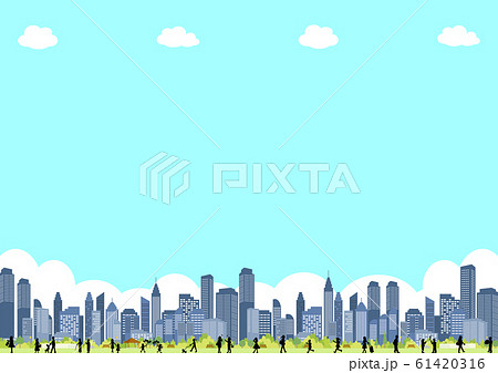 都市風景 公園 人物シルエットのイラスト素材 都市風景 公園 人物シルエットのイラスト素材