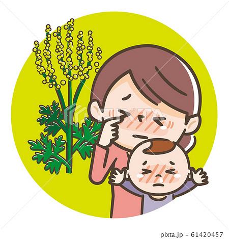 花粉症の親子　ブタクサ花粉症 61420457