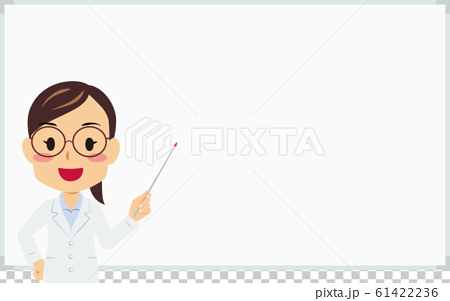 白大衣眼鏡女人指著棍子左手上身白板 插圖素材 圖庫