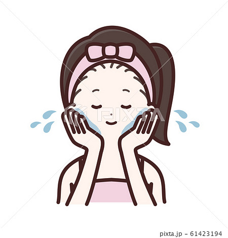 洗顔をする女性のイラスト素材