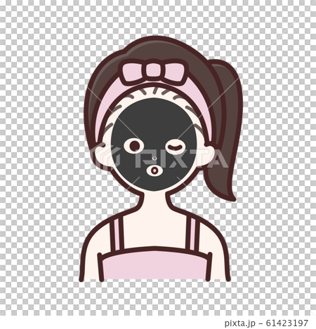 黒いフェイスパックをする女性のイラスト素材