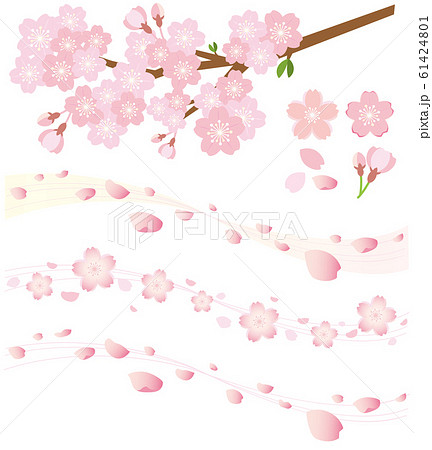桜の花びらセット 桜吹雪 飾り罫線 のイラスト素材
